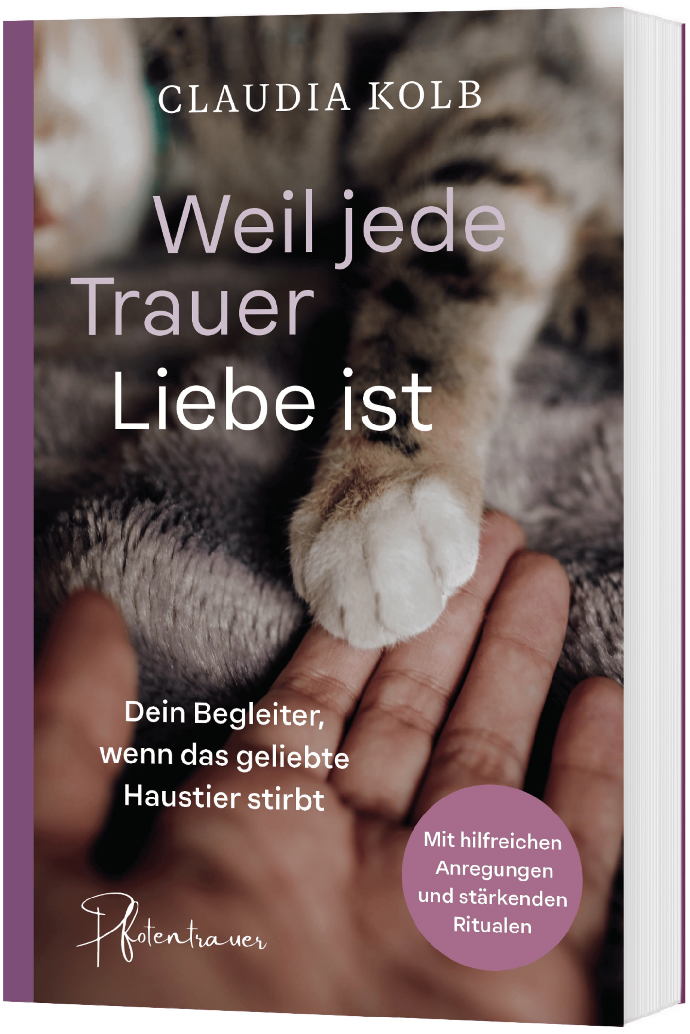 Auf dem Bild sieht man eine Pfote, die auf einer Hand liegt. Weil jede Trauer Liebe ist wenn das geliebte Haustier stirbt. 